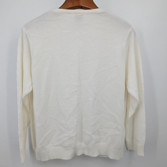 Allison Daley Petite PL Ivory Cable Knit Cardigan Button Front Timeless Preppy - Picture 3 of 4